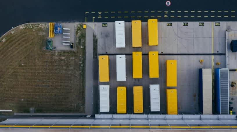 Cargo containers at a loading dock