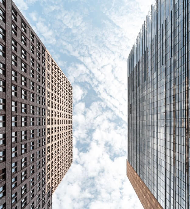 Glass and concrete buildings